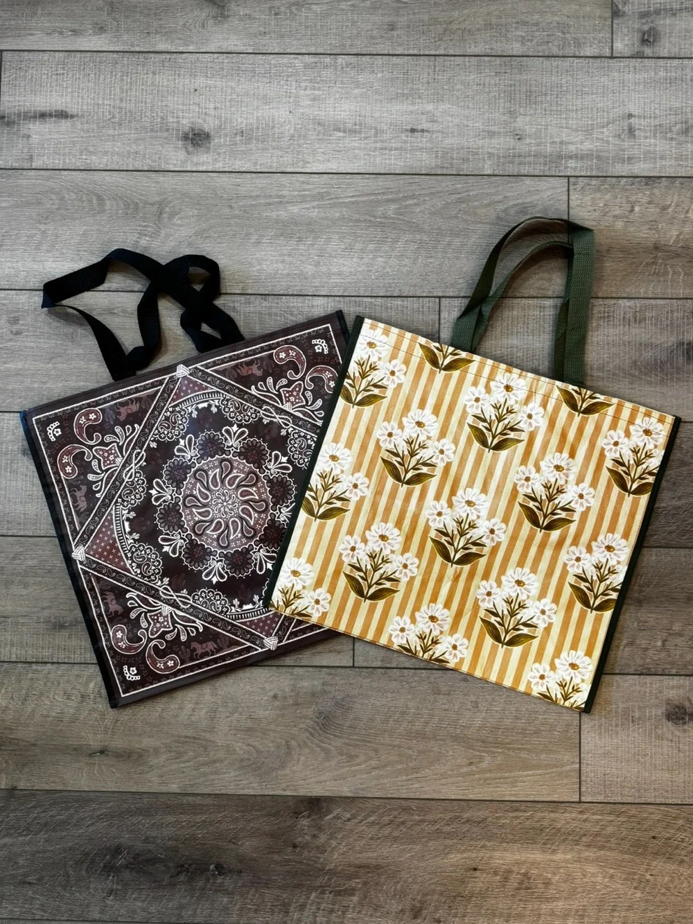 Homegoods TJMaxx Marshalls Western Brown Bandana & Floral Print Tote Bags NWOT